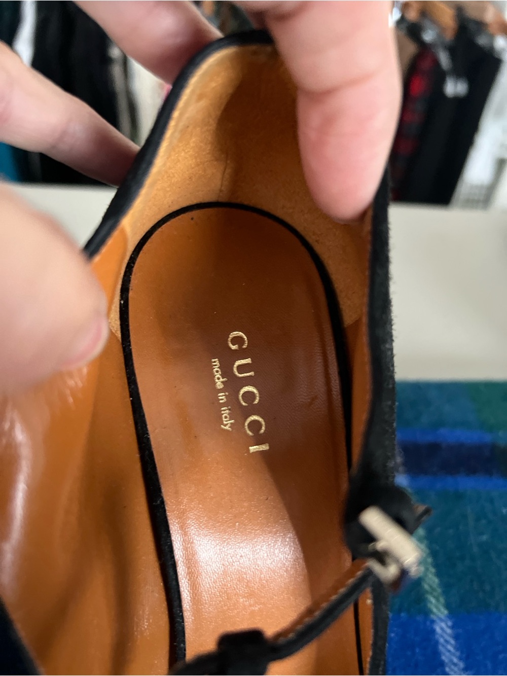 Gucci Black Suede T-Strap Peep-Toe Pumps - Picture 2 of 6